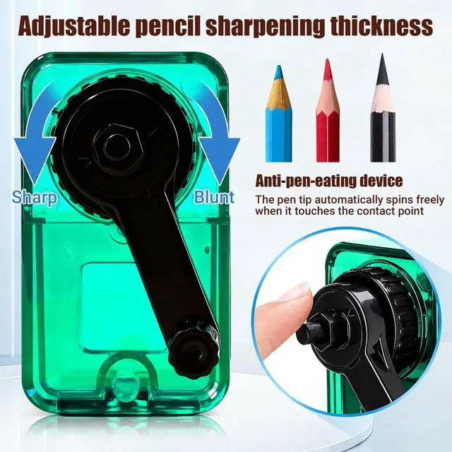 Alt view image 3 of 6 - Manual Pencil Sharpener, Labor-Saving Hand Crank Automatic Pen Entry, for 6.5-8 mm Pencils and Colored Pencils with 2 Levels of Pencil Sharpnessfor Kids, Students, Classroom, Home and Office