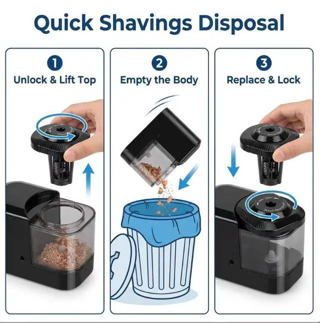 Alt view image 5 of 6 - Dual Power Electric Pencil Sharpener Black, Heavy-Duty Helical Blade