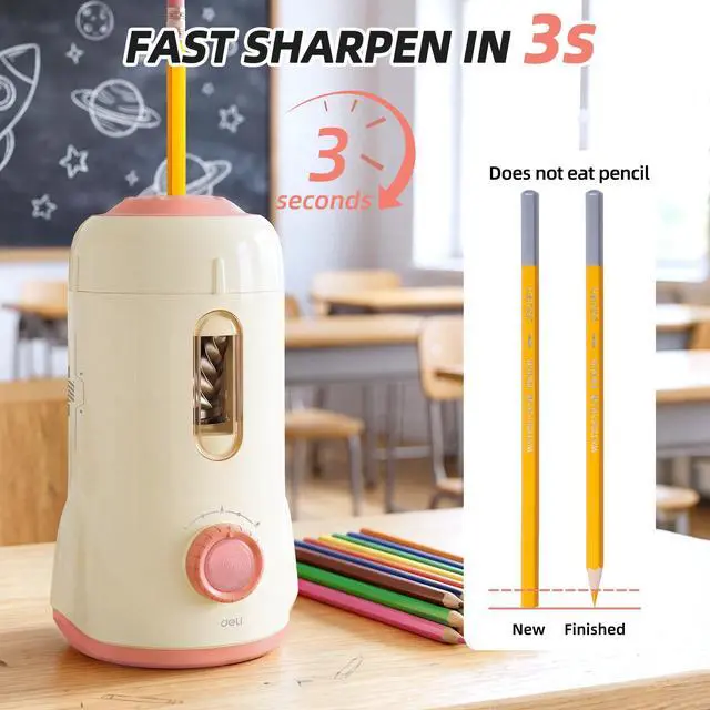 Alt view image 7 of 7 - Electric Pencil Sharpener, Fully Automatic Pencil Sharpener,White