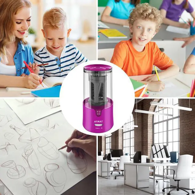 Alt view image 7 of 7 - Electric Pencil Sharpener for Colored Pencils, Auto Stop, Fast Sharpen in 3s, Large Hole Pencil Sharpener Plug in for 6-12mm No.2/Jumbo Pencils PS91