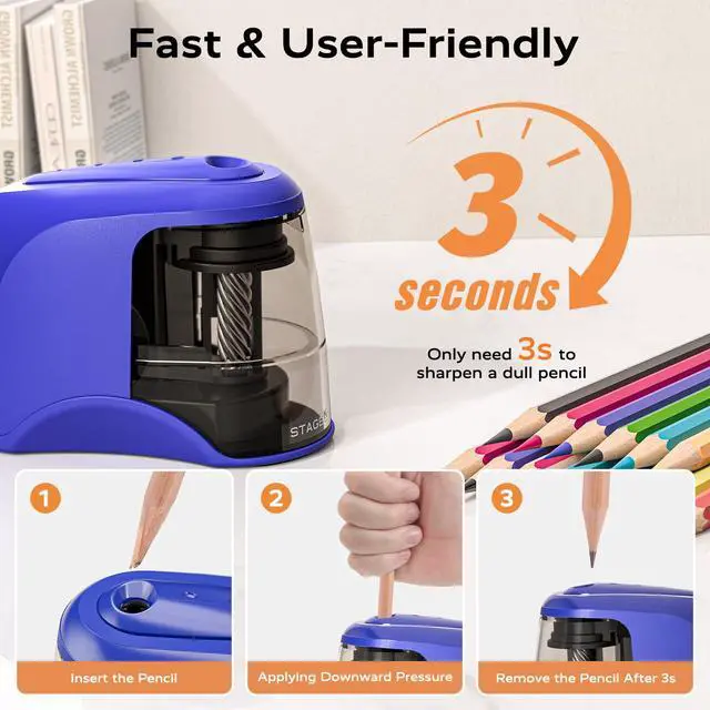 Alt view image 4 of 7 - Electric Pencil Sharpener, Plug in or USB/Battery Operated, Blue
