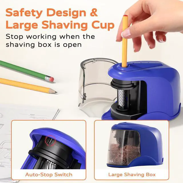 Alt view image 6 of 7 - Electric Pencil Sharpener, Plug in or USB/Battery Operated, Blue
