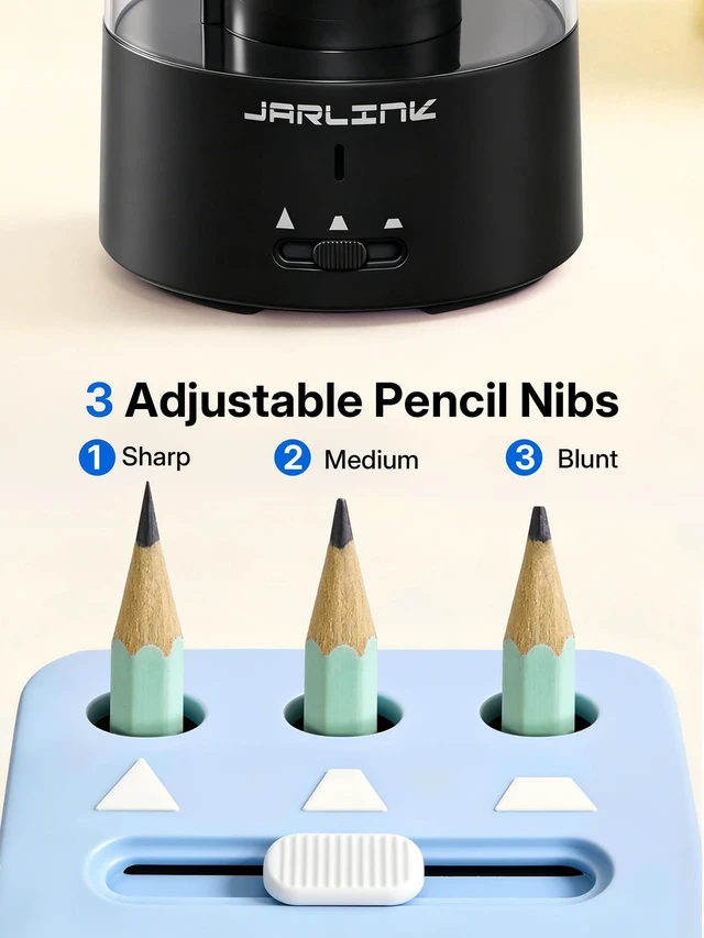 Alt view image 4 of 7 - Fully Automatic Rechargeable Electric Pencil Sharpener 3 Adjustable Sharpness Modes, Compatible with 6-12mm Pencils, Hands-Free Operation for Home, Office and Classroom, Black