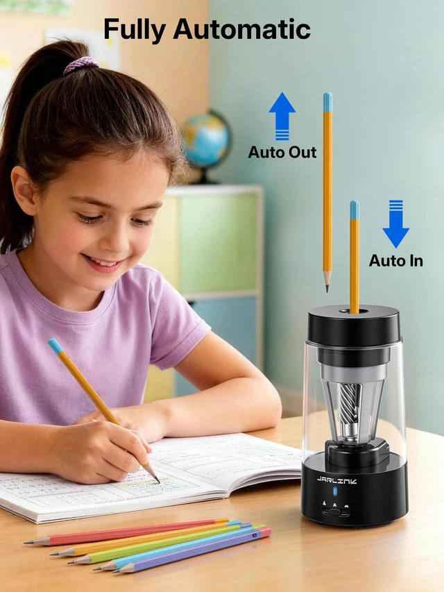 Alt view image 2 of 7 - Fully Automatic Rechargeable Electric Pencil Sharpener 3 Adjustable Sharpness Modes, Compatible with 6-12mm Pencils, Hands-Free Operation for Home, Office and Classroom, Black