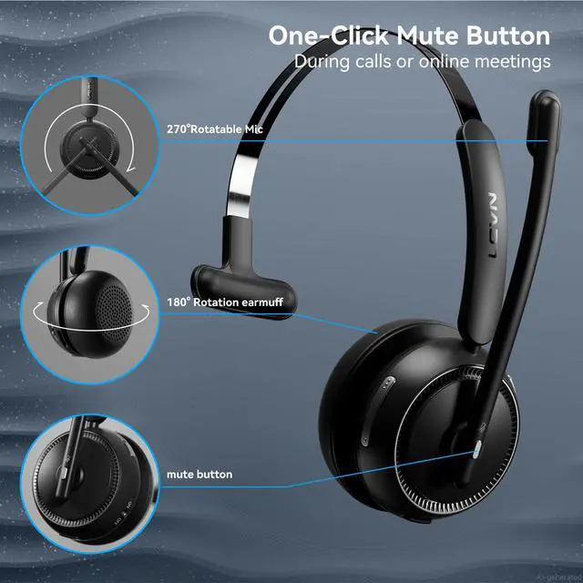 Alt view image 6 of 7 - Wireless Headset 5.2, Wireless Headset with Mic for Work with(Noise Cancelling),Bluetooth Headphones for Work from Home/Office/PC/Computer/Center(Black)
