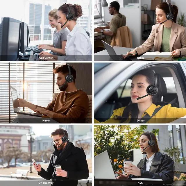 Alt view image 7 of 7 - Wireless Headset 5.2, Wireless Headset with Mic for Work with(Noise Cancelling),Bluetooth Headphones for Work from Home/Office/PC/Computer/Center(Black)