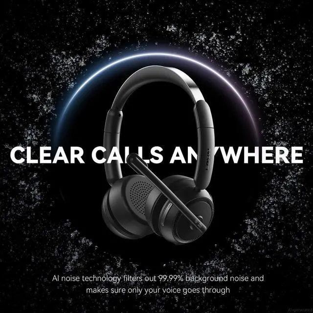 Alt view image 2 of 7 - Wireless Headset with Mic for Work, Bluetooth Headset with Microphone AI Noise Cancelling & Mute Button, Wireless Headphones with Mic for Work/Home/Office/Call Center/PC/Laptop/Computer/Teams/Zoom