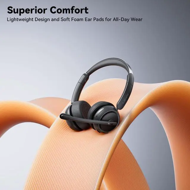 Alt view image 5 of 7 - Wireless Headset with Mic for Work, Bluetooth Headset with Microphone AI Noise Cancelling & Mute Button, Wireless Headphones with Mic for Work/Home/Office/Call Center/PC/Laptop/Computer/Teams/Zoom