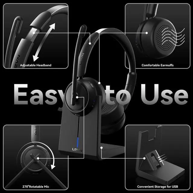 Alt view image 6 of 7 - Wireless Headset with Mic for Work, Bluetooth Headset with Microphone AI Noise Cancelling & Mute Button, Wireless Headphones with Mic for Work/Home/Office/Call Center/PC/Laptop/Computer/Teams/Zoom