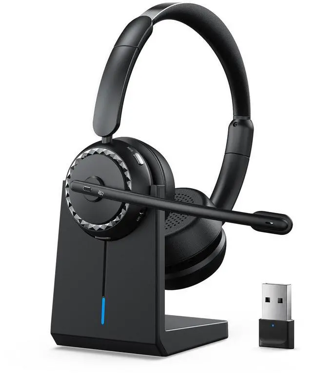 Main image of Wireless Headset with Mic for Clear Work Calls, Bluetooth 5.2 Headset with Noise Cancelling Microphone & Mute Button, 40H Talk Time for Zoom Teams, Home Office, PC Mac Laptop Phone (Glossy Black)