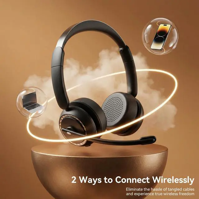 Alt view image 4 of 6 - Wireless Headset with Mic for Clear Work Calls, Bluetooth 5.2 Headset with Noise Cancelling Microphone & Mute Button, 40H Talk Time for Zoom Teams, Home Office, PC Mac Laptop Phone (Glossy Black)