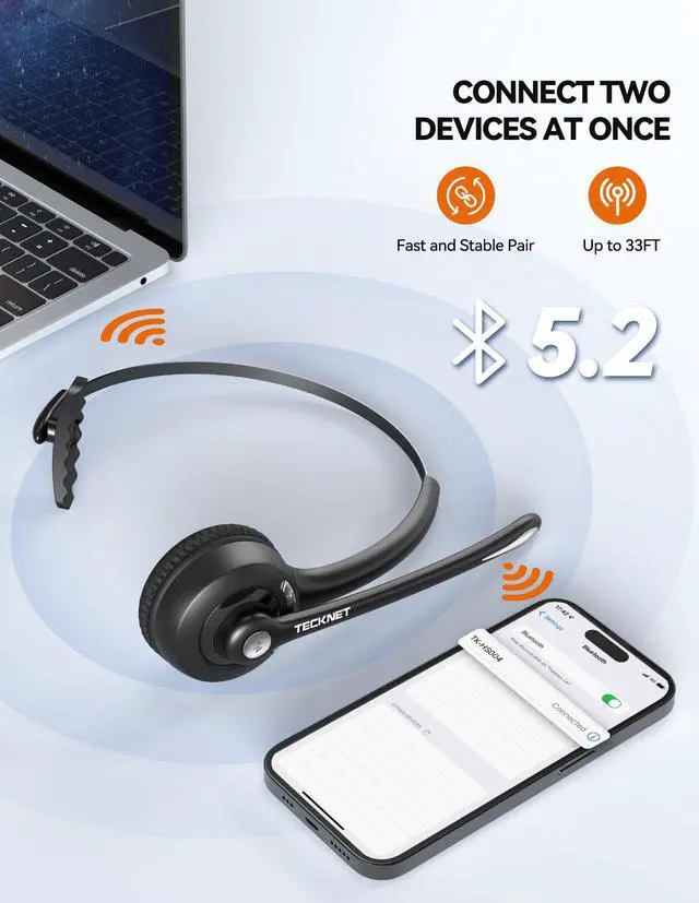 Alt view image 7 of 7 - Single Ear Bluetooth Headset - Noise Cancelling Microphone