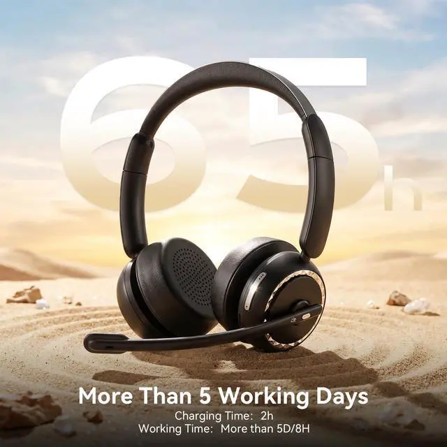 Alt view image 3 of 6 - Wireless Headset with Mic for Clear Work Calls, Bluetooth 5.2 Headset with Noise Cancelling Microphone & Mute Button, 40H Talk Time for Zoom Teams, Home Office, PC Mac Laptop Phone (Glossy Black)