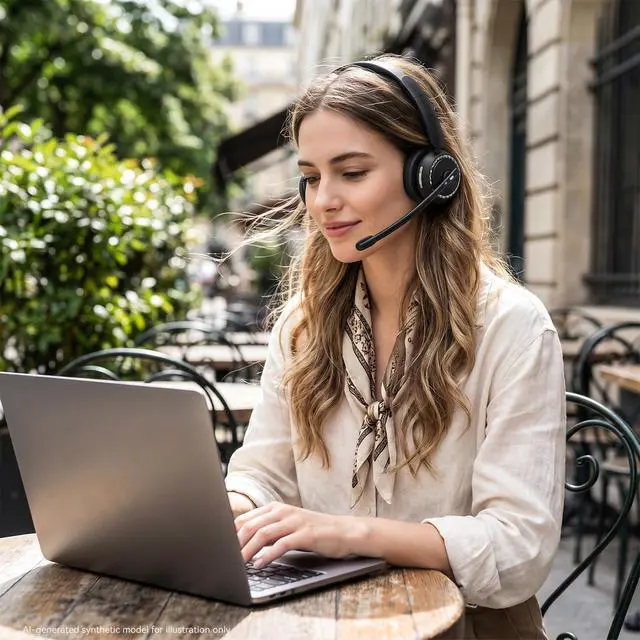 Alt view image 6 of 6 - Wireless Headset with Mic for Clear Work Calls, Bluetooth 5.2 Headset with Noise Cancelling Microphone & Mute Button, 40H Talk Time for Zoom Teams, Home Office, PC Mac Laptop Phone (Glossy Black)