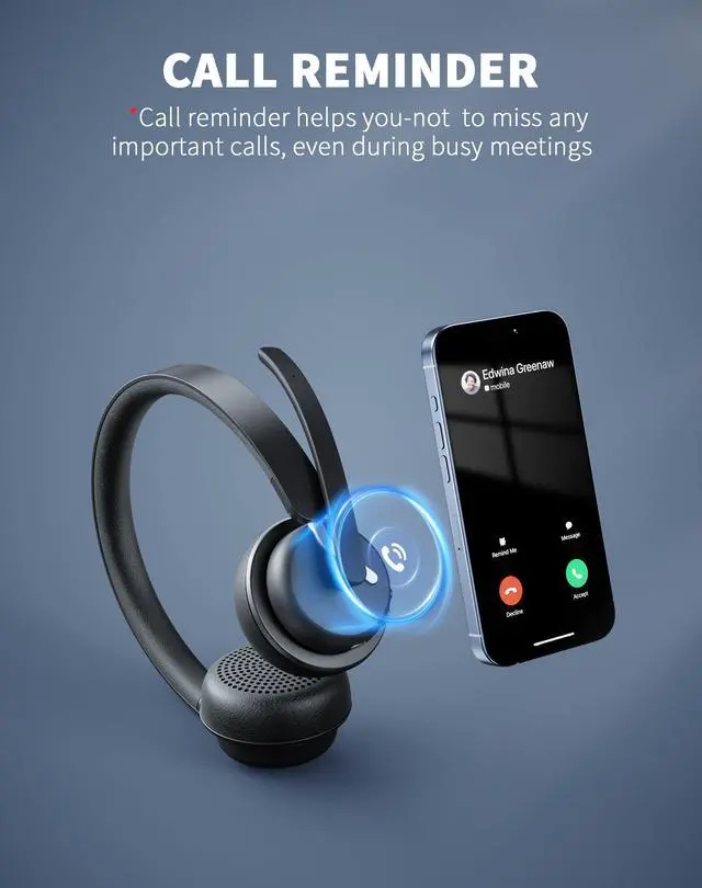 Alt view image 7 of 7 - Wireless Headset with Mic for Work, Noise Canceling for Clear Calls