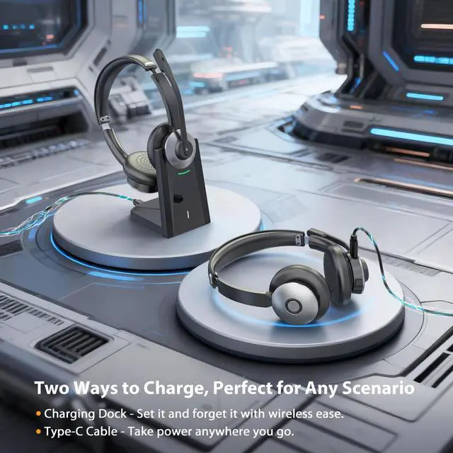 Alt view image 4 of 7 - Wireless Headset with Microphone, AI Noise Cancelling Headset for Office
