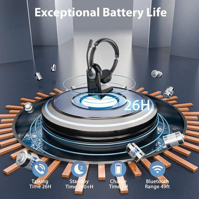 Alt view image 6 of 7 - Wireless Headset with Microphone, AI Noise Cancelling Headset for Office