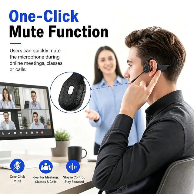 Alt view image 3 of 7 - Open-Ear Headphones with Noise-Canceling Mic, Bone Conduction Headphones