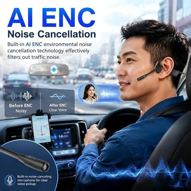 Alt view image 2 of 7 - Open-Ear Headphones with Noise-Canceling Mic, Bone Conduction Headphones