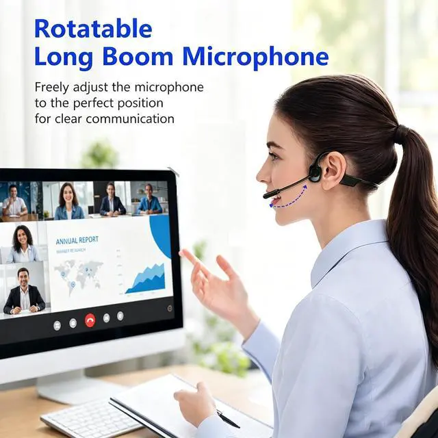 Alt view image 5 of 7 - Open-Ear Headphones with Noise-Canceling Mic, Bone Conduction Headphones
