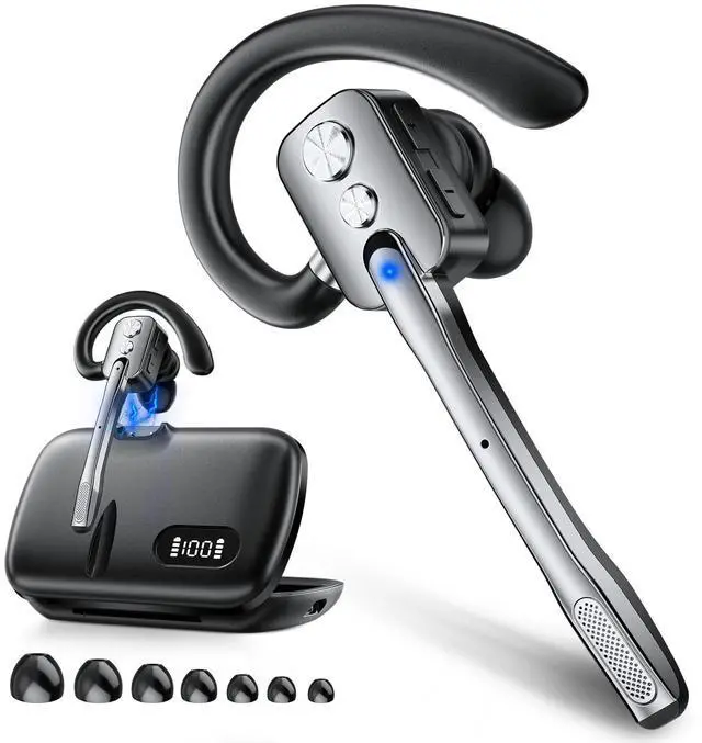 Main image of Bluetooth Headset, Wireless Headset with Dual-Mics & Noise Cancelling, Bluetooth Earpiece with Mute for Office Business Work Trucker, V5.3 Hands-Free Headset with QCC Chip for Phone PC iOS Android