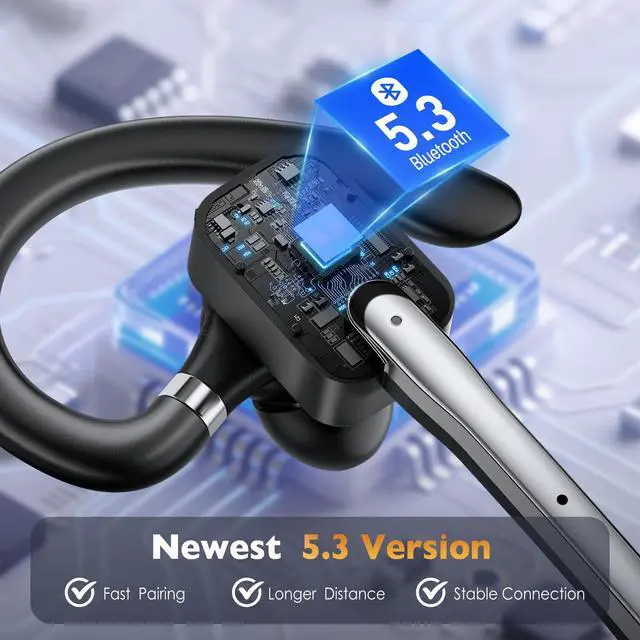 Alt view image 3 of 7 - Bluetooth Headset, Wireless Headset with Dual-Mics & Noise Cancelling, Bluetooth Earpiece with Mute for Office Business Work Trucker, V5.3 Hands-Free Headset with QCC Chip for Phone PC iOS Android