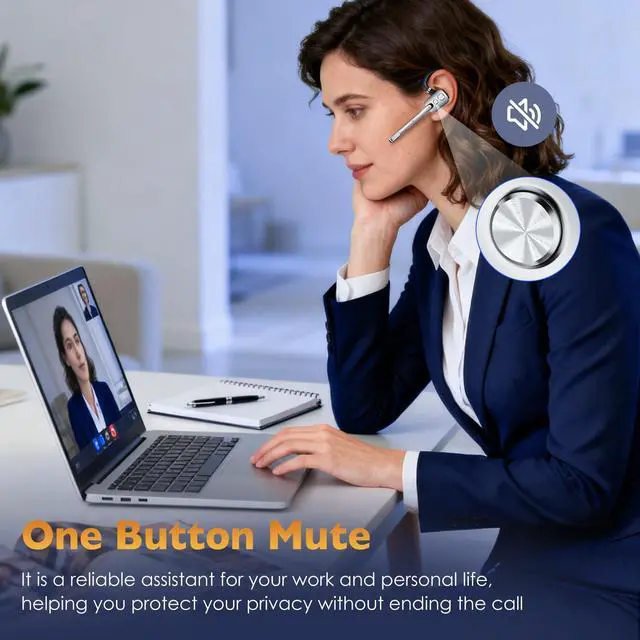 Alt view image 5 of 7 - Bluetooth Headset, Wireless Headset with Dual-Mics & Noise Cancelling, Bluetooth Earpiece with Mute for Office Business Work Trucker, V5.3 Hands-Free Headset with QCC Chip for Phone PC iOS Android