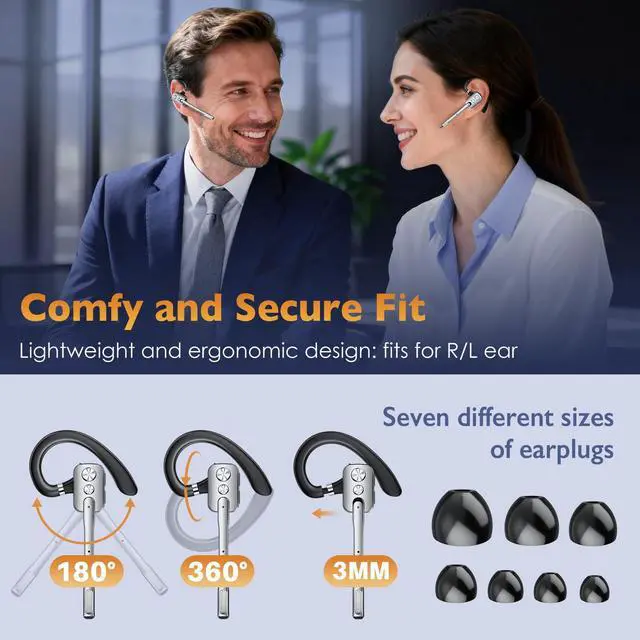 Alt view image 7 of 7 - Bluetooth Headset, Wireless Headset with Dual-Mics & Noise Cancelling, Bluetooth Earpiece with Mute for Office Business Work Trucker, V5.3 Hands-Free Headset with QCC Chip for Phone PC iOS Android