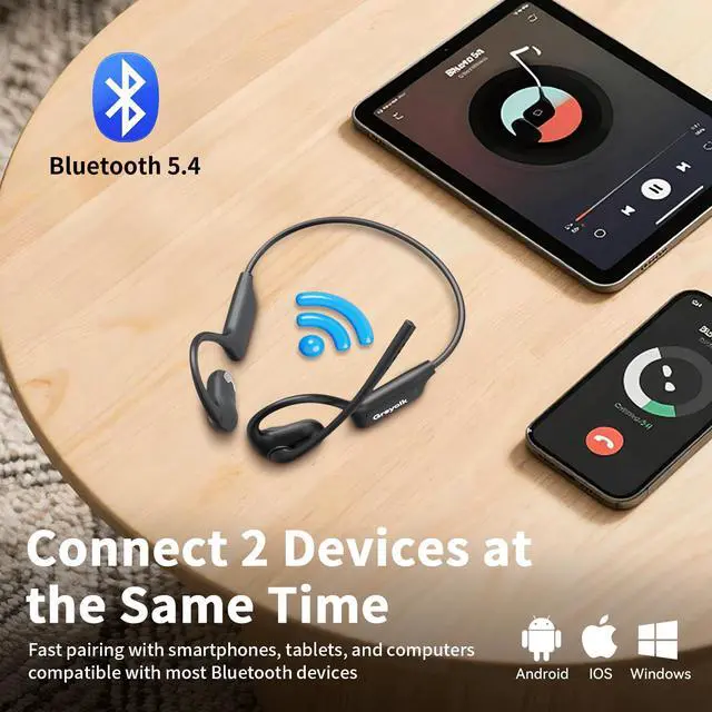 Alt view image 5 of 7 - Open Ear Headphones with Mic, Wireless Headset with AI Noise Cancellation Microphone Bluetooth 5.4 Bluetooth Headset with Mic Air Conduction Headphones for Work Call Meeting Driving