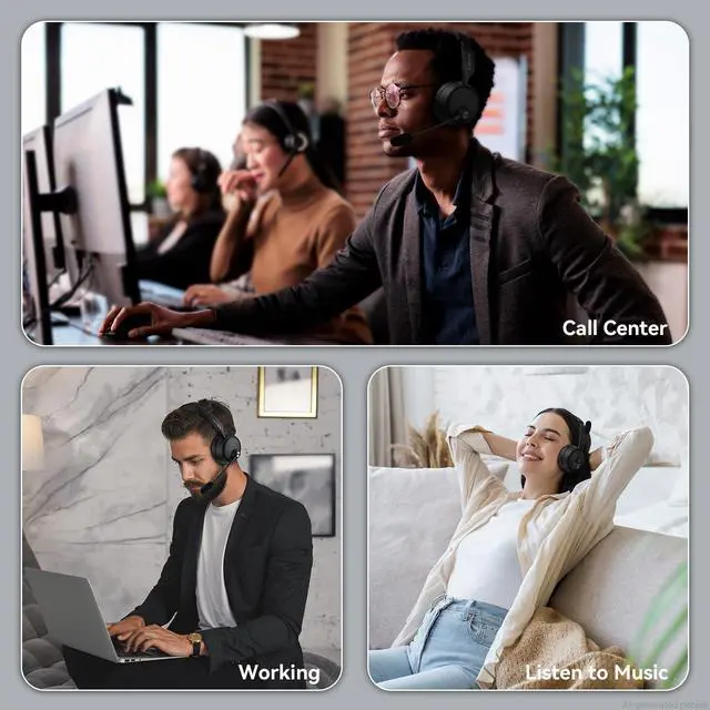 Alt view image 7 of 7 - Bluetooth Headset with Microphone, 60 Hrs Bluetooth Headphones with Mic, Wireless Headset with Mic for Work/Meetings/Office/iPhone/Phone Calls/Call Center/Computer/PC/Teams/Zoom/Podcast/Skype/WebEx