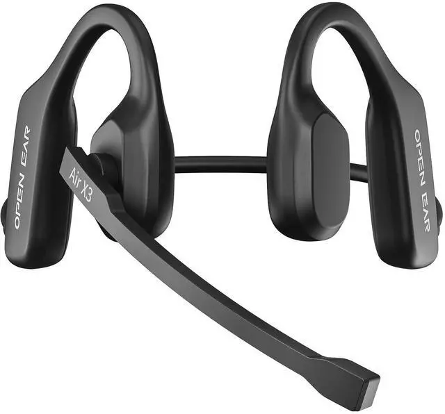 Main image of Air Conduction Open Ear Headphones with Mic, AI Noise Cancelling Bluetooth Headset, Dual Connect Wireless Headphones with Mute Button, 32g Lightweight for Work, Driving, Workout, Calls Black