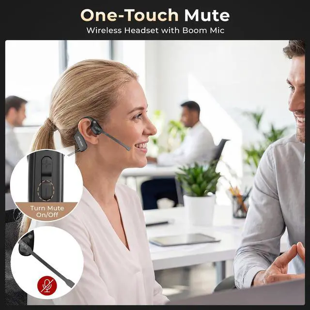 Alt view image 6 of 7 - Air Conduction Open Ear Headphones with Mic, AI Noise Cancelling Bluetooth Headset, Dual Connect Wireless Headphones with Mute Button, 32g Lightweight for Work, Driving, Workout, Calls Black