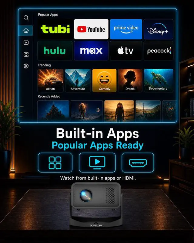 Alt view image 3 of 7 - 4K Smart Mini Projector for Home Theater, WiFi & Bluetooth, Native 1080P