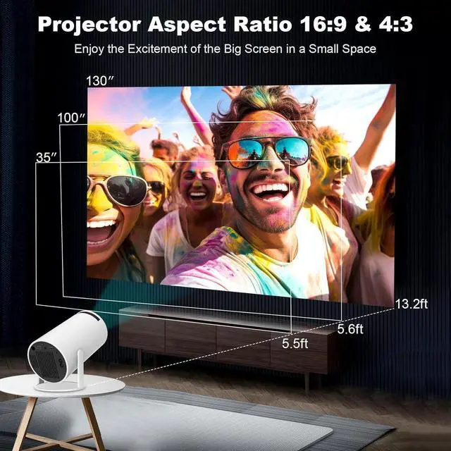 Alt view image 6 of 7 - Mini Projector with Wifi and Bluetooth, Built-in App,Portable Projector 4K Support, Smart Video Projector with 210° Rotation,Compatible with iPhone/Android/Laptop/TV Stick/HDMI/USB for Bedroom Indoor