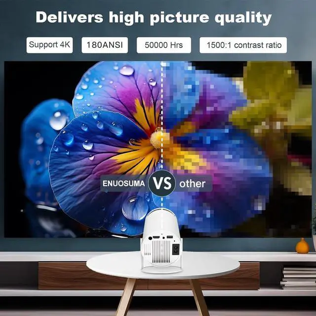 Alt view image 4 of 7 - Mini Projector with Wifi and Bluetooth, Built-in App,Portable Projector 4K Support, Smart Video Projector with 210° Rotation,Compatible with iPhone/Android/Laptop/TV Stick/HDMI/USB for Bedroom Indoor