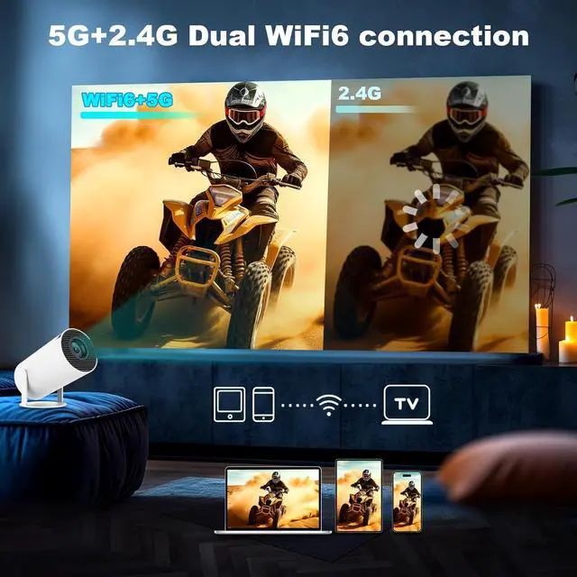 Alt view image 7 of 7 - Mini Projector with Wifi and Bluetooth, Built-in App,Portable Projector 4K Support, Smart Video Projector with 210° Rotation,Compatible with iPhone/Android/Laptop/TV Stick/HDMI/USB for Bedroom Indoor