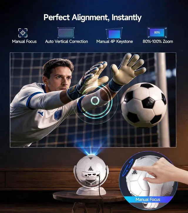 Alt view image 2 of 7 - 2026 Football-Themed Mini Projector, 4K Support Android 14 HY300F