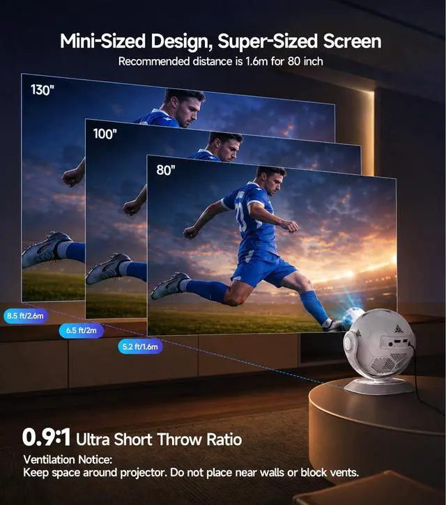Alt view image 4 of 7 - 2026 Football-Themed Mini Projector, 4K Support Android 14 HY300F