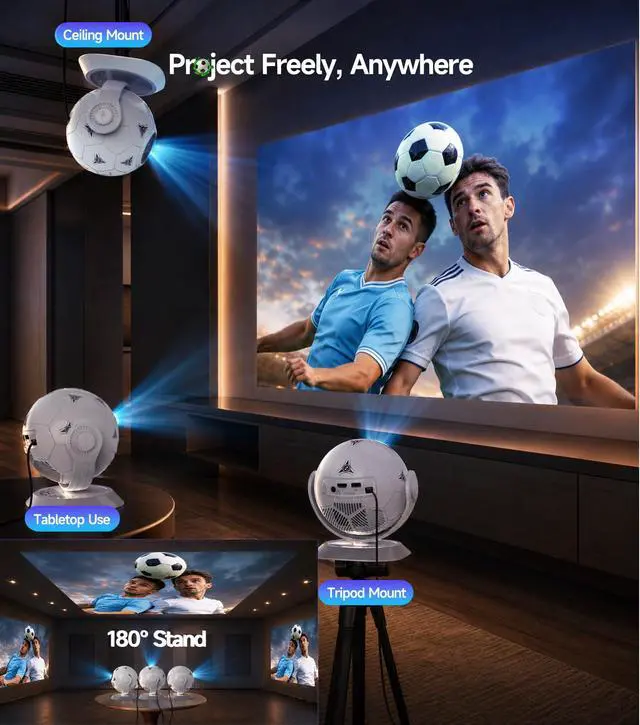 Alt view image 6 of 7 - 2026 Football-Themed Mini Projector, 4K Support Android 14 HY300F