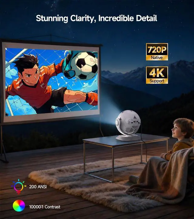 Alt view image 3 of 7 - 2026 Football-Themed Mini Projector, 4K Support Android 14 HY300F