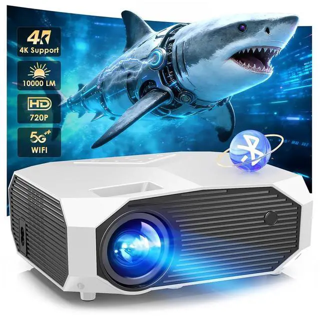 Main image of Projector with WiFi and Bluetooth, Native 1080P Outdoor Portable Movie Projector, 50%-100% Zoom, 400" Display, 4K Projector Compatible with HDMI/USB/PC/TV/PS5/DVD/Android/iOS(Matte White)