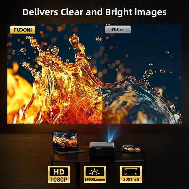 Alt view image 5 of 7 - WiFi Bluetooth Projector, 4K Supported, Native 1080P FHD Projector