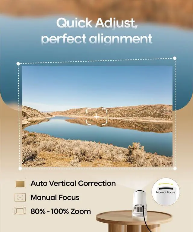 Alt view image 5 of 7 - 2026 Upgraded HY300PRO Mini Projector with WiFi and Bluetooth, Portable Projector 4K Support, Auto Keystone, 180 Degree Rotation, Smart Proyector for Home Outdoor