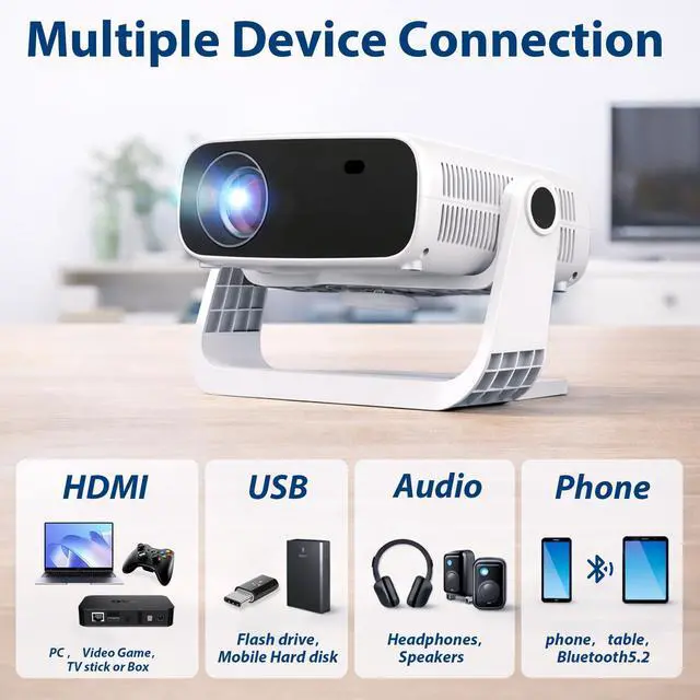 Alt view image 7 of 7 - 2026 Smart Projector Android TV with WiFi 6 and Bluetooth 5.0 Built in 1000+ Apps 240 ANSI Portable Bedroom Mini Movie Projector Support 4K/1080P Auto Keystone & Zoom
