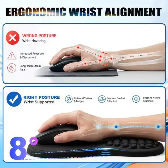 Alt view image 3 of 7 - Ergonomic Keyboard Wrist Rest Mouse Pad Wrist Support Set, Black