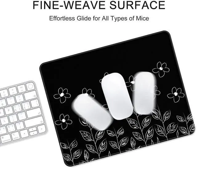 Alt view image 4 of 7 - Mouse Pad, 12 x 10 in Flower Theme Computer Mouse Pad for Desk, Premium-Textured Non-Slip Rubber Stitched Edges Waterproof Square Mouse Mat for Gaming Work Wireless Mice, Black