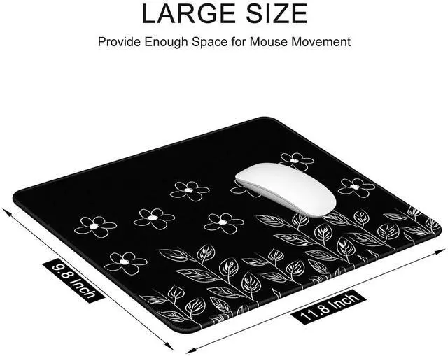Alt view image 3 of 7 - Mouse Pad, 12 x 10 in Flower Theme Computer Mouse Pad for Desk, Premium-Textured Non-Slip Rubber Stitched Edges Waterproof Square Mouse Mat for Gaming Work Wireless Mice, Black