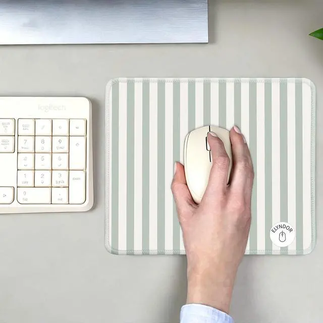 Alt view image 3 of 7 - Mouse Pad for Desk with Stitched Edge, Premium Cute Washable Mouse Pads. Computer Mousepad with Non-Slip Rubber Base, Mousepads for Laptop, 9.25x7.75x0.12 inch (Green Stripes)