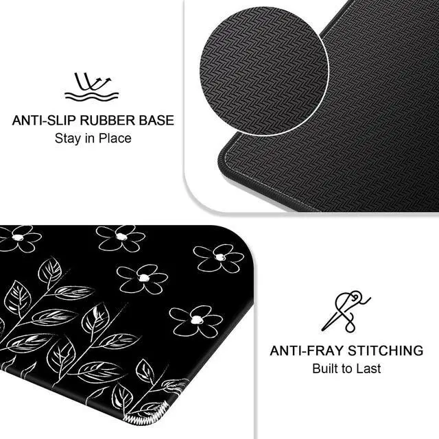 Alt view image 5 of 7 - Mouse Pad, 12 x 10 in Flower Theme Computer Mouse Pad for Desk, Premium-Textured Non-Slip Rubber Stitched Edges Waterproof Square Mouse Mat for Gaming Work Wireless Mice, Black