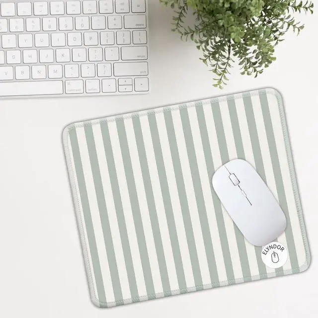 Alt view image 2 of 7 - Mouse Pad for Desk with Stitched Edge, Premium Cute Washable Mouse Pads. Computer Mousepad with Non-Slip Rubber Base, Mousepads for Laptop, 9.25x7.75x0.12 inch (Green Stripes)